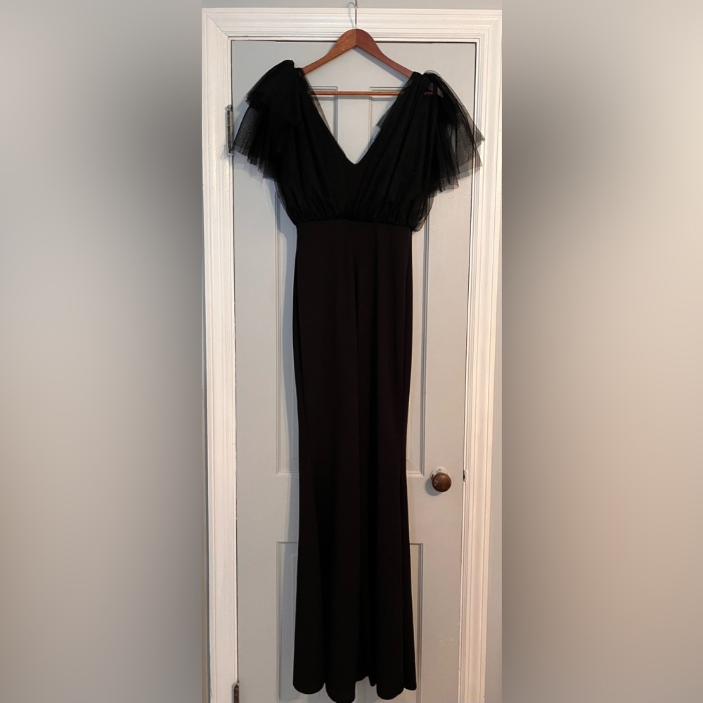 Lulus | Flutter Sleeve Black Mermaid Gown – Size M - Picture 4 of 4